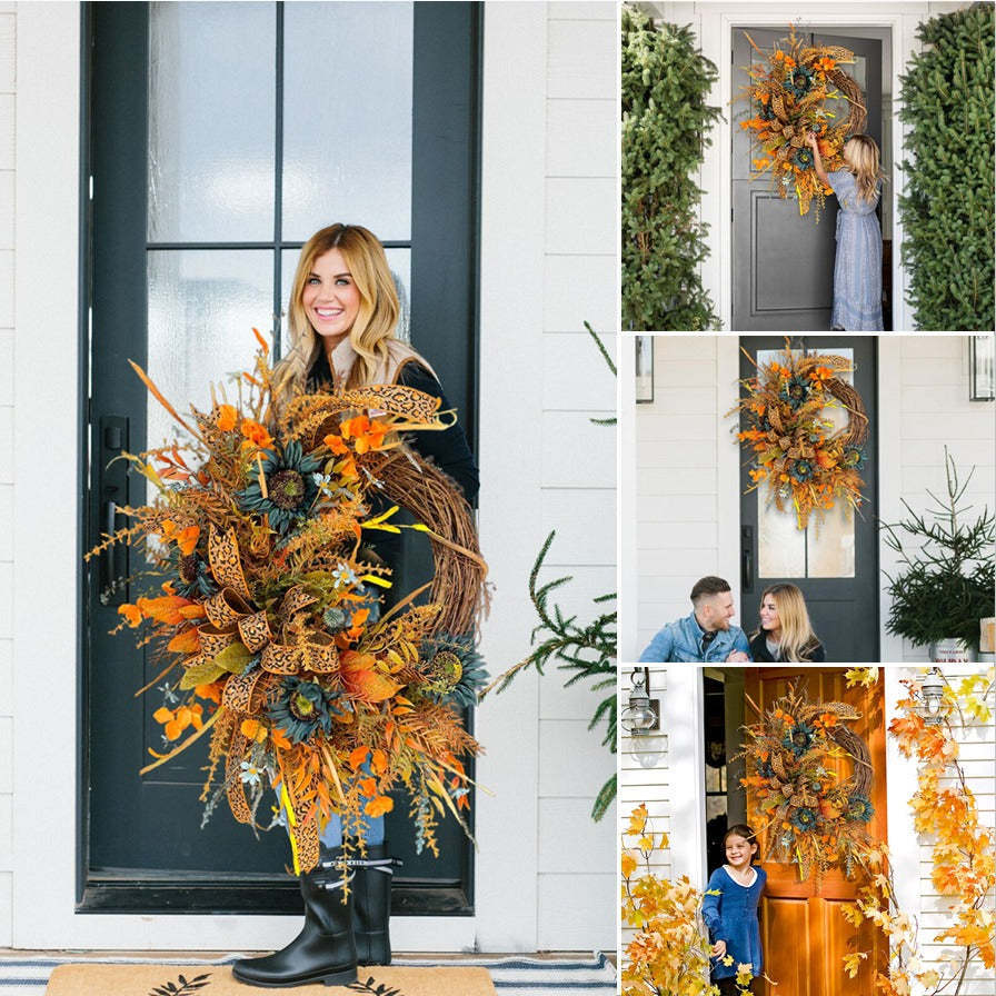 Harvest Wreath with Leopard Ribbon Bow VCI Imports