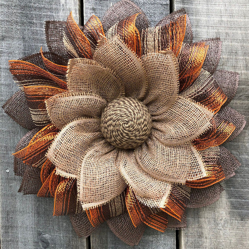 Autumn Sunflower in Burlap Modern Farmhouse