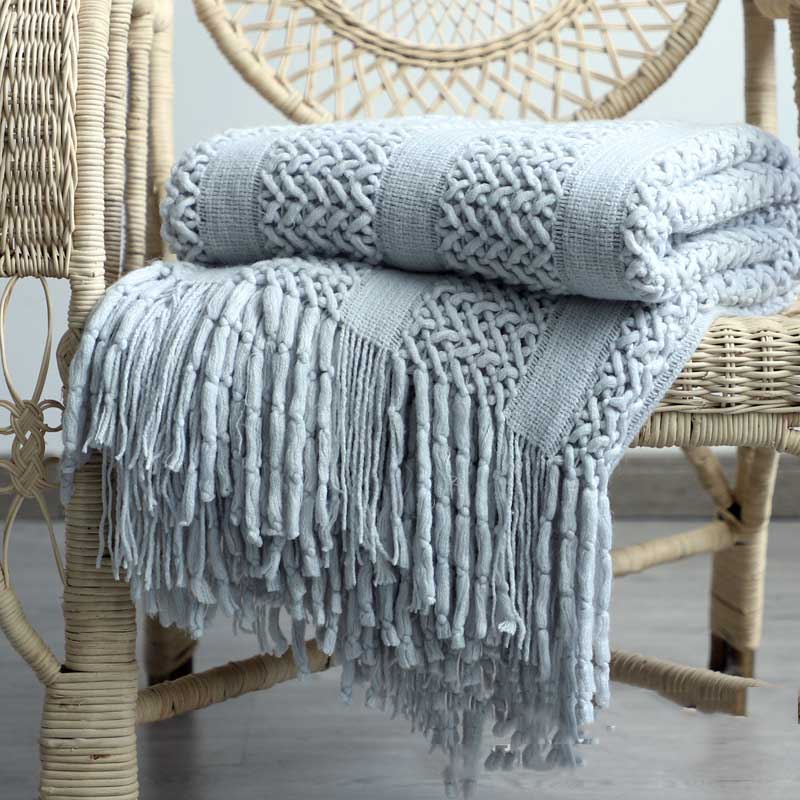Boho Knitted Soft Throw with Fringe - Divine Heart L.A.