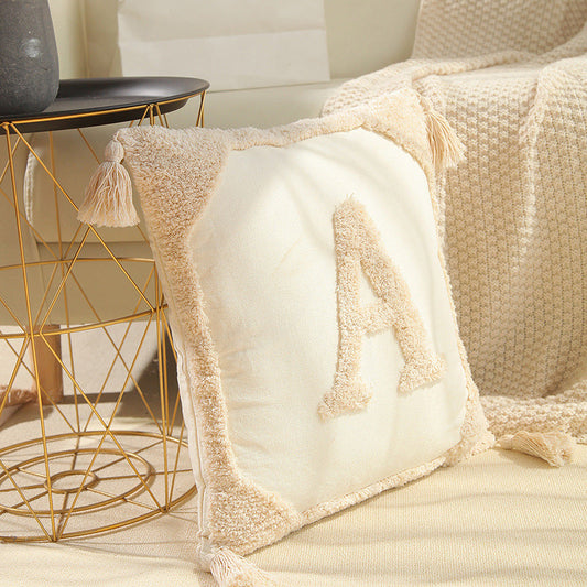 Embossed Monogram Letter Throw Pillow Cover Scandi South