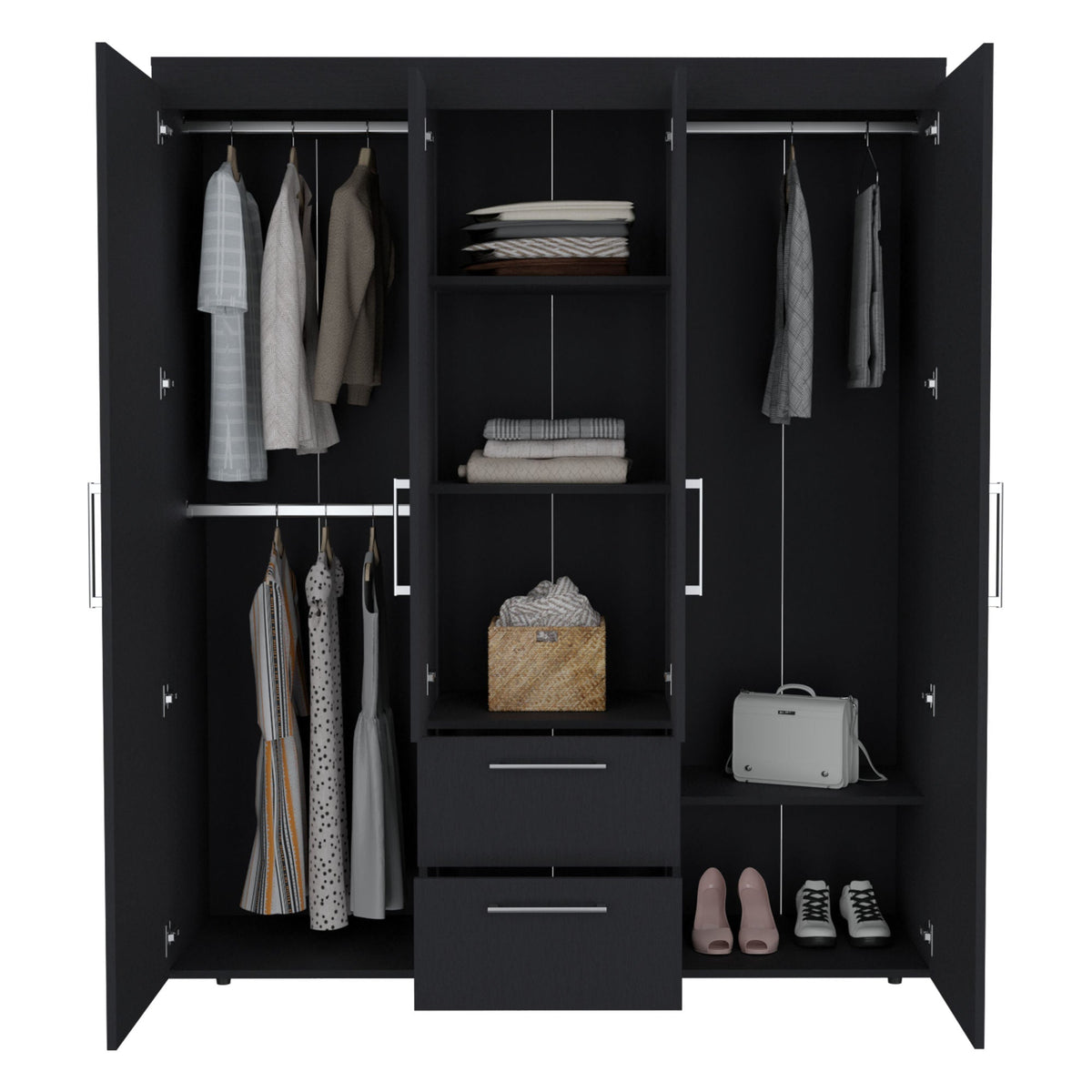 Bariloche Wardrobe with Hanging Rods, Shelves, and 2 Drawers Doba