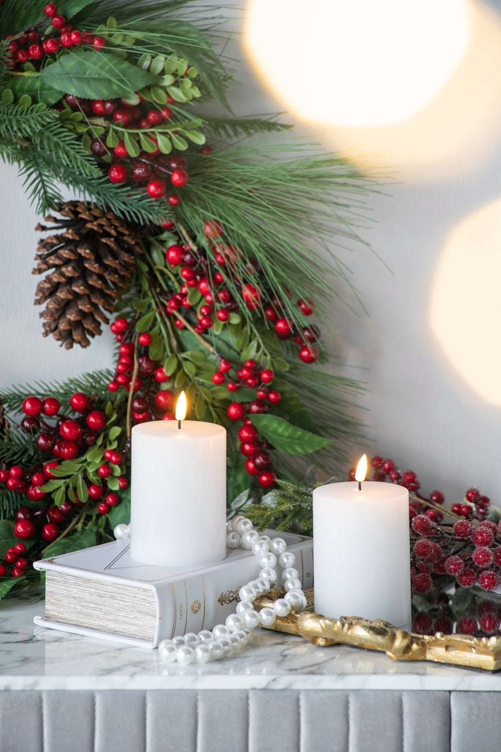 Set of 2 White LED Candles with Wick and Remote Control Timer, 3X4" Doba