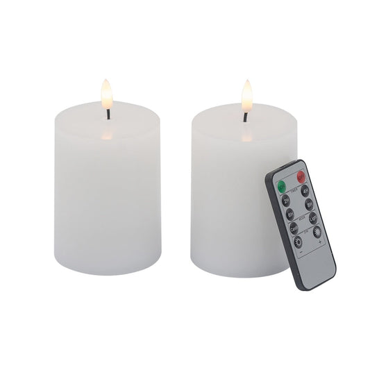 Set of 2 White LED Candles with Wick and Remote Control Timer, 3X4" Doba