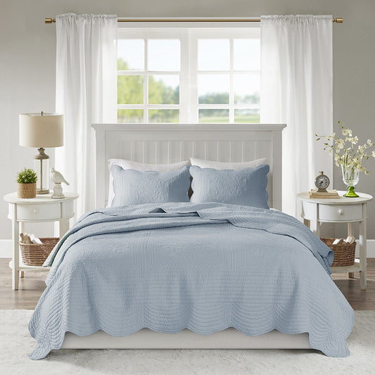 3 Piece Reversible Scalloped Edge Quilt Set Doba