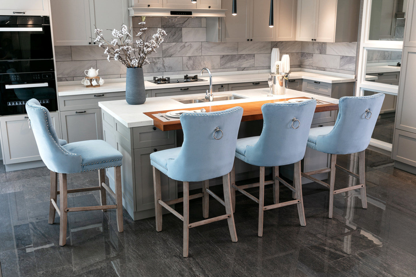 Kaiser Velvet Upholstered Barstool Set of 2 Doba