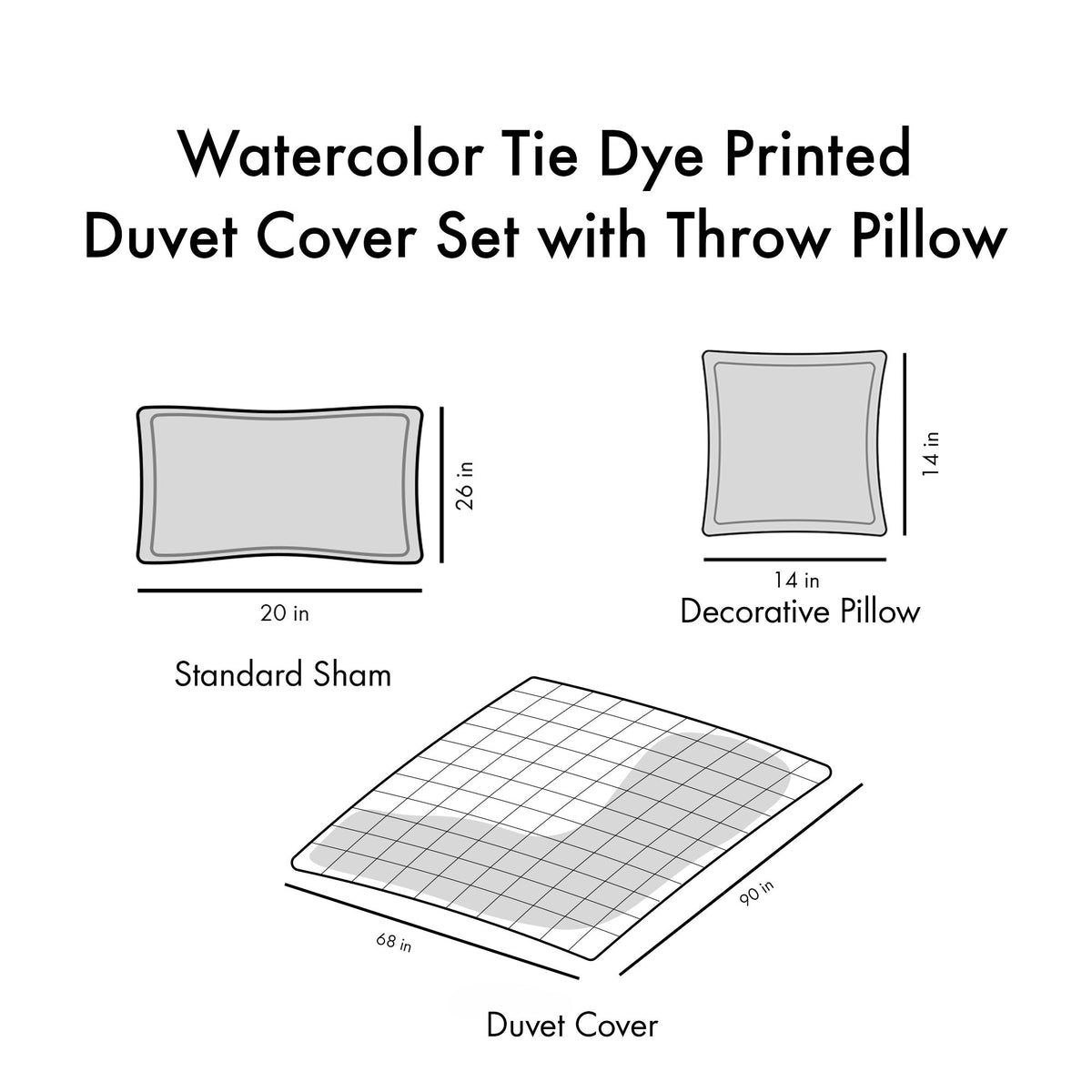 Cassie Watercolor Tie Dye Duvet Cover Set with Throw Pillow Doba