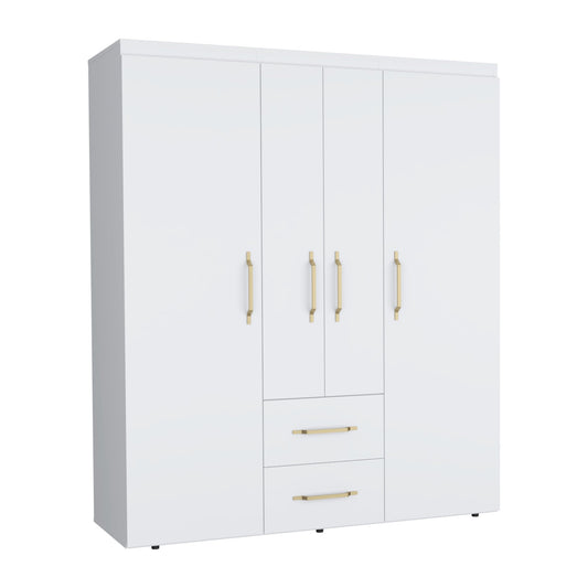 Bariloche Wardrobe with Hanging Rods, Shelves, and 2 Drawers in White Doba
