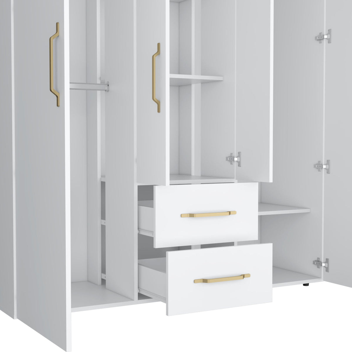 Bariloche Wardrobe with Hanging Rods, Shelves, and 2 Drawers in White Doba