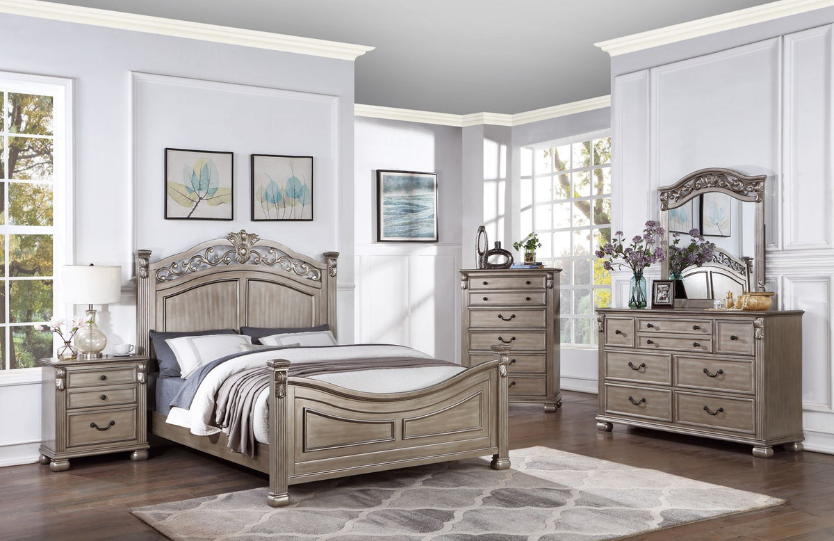 Formal Traditional Antique Silver 1pc California King Size Bed Unique Design Headboard Footboard Bedframe Doba