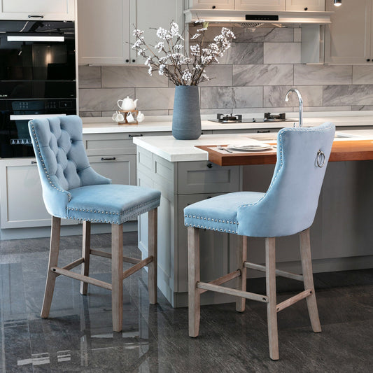 Kaiser Velvet Upholstered Barstool Set of 2 Doba