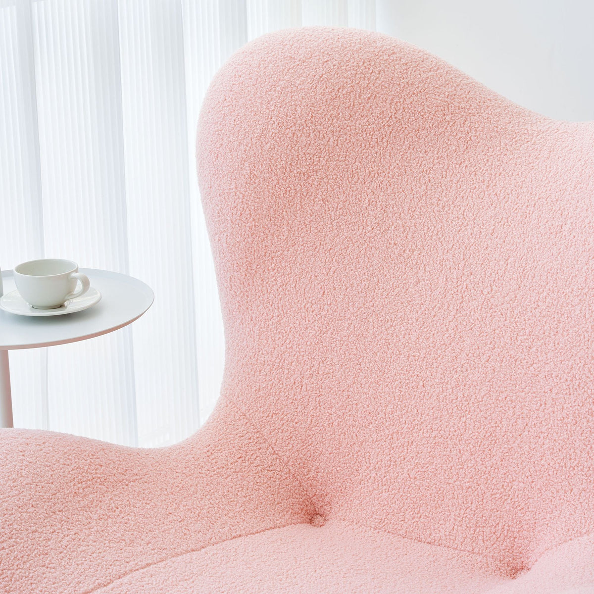 Whimsy High Back Sherpa Armchair with Footstool in Pink Doba