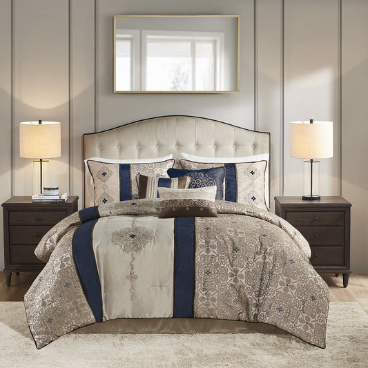 7 Piece Jacquard Comforter Set with Throw Pillows Doba