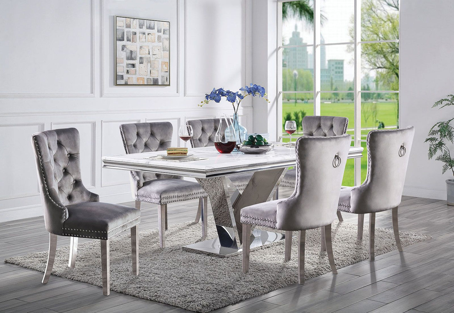 Talisa Button-Tufted Wingback Dining Chair Set of 2 in Grey Doba
