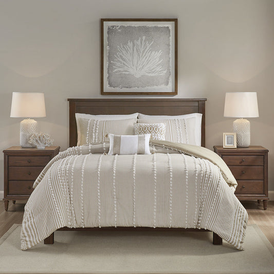3 Piece Cotton Yarn Dyed Duvet Cover Set Doba