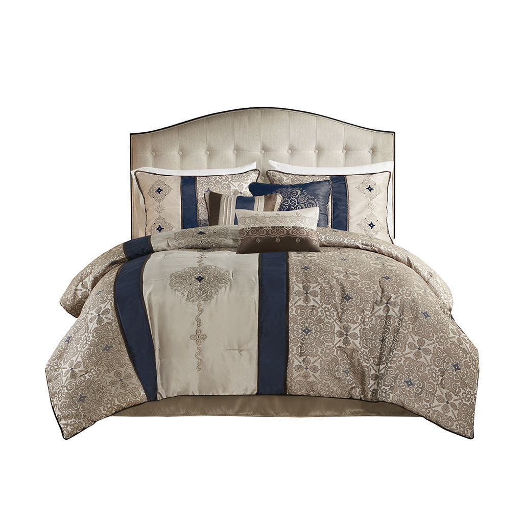 7 Piece Jacquard Comforter Set with Throw Pillows Doba