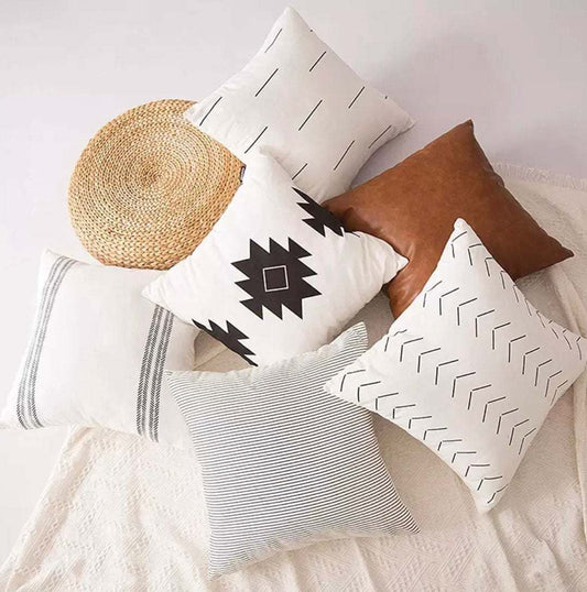 Throw Pillow Set 6, 18x18 Vegan leather throw pillow, Modern Minimal Accent Pillow Covers Doba