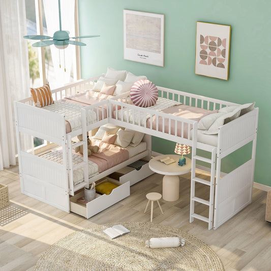 Twin Size Bunk Bed with a Loft Bed attached, with Two Drawers,Gray Doba