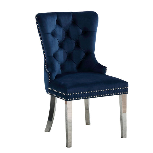 Talisa Button-Tufted Wingback Dining Chair Set of 2 in Blue Doba