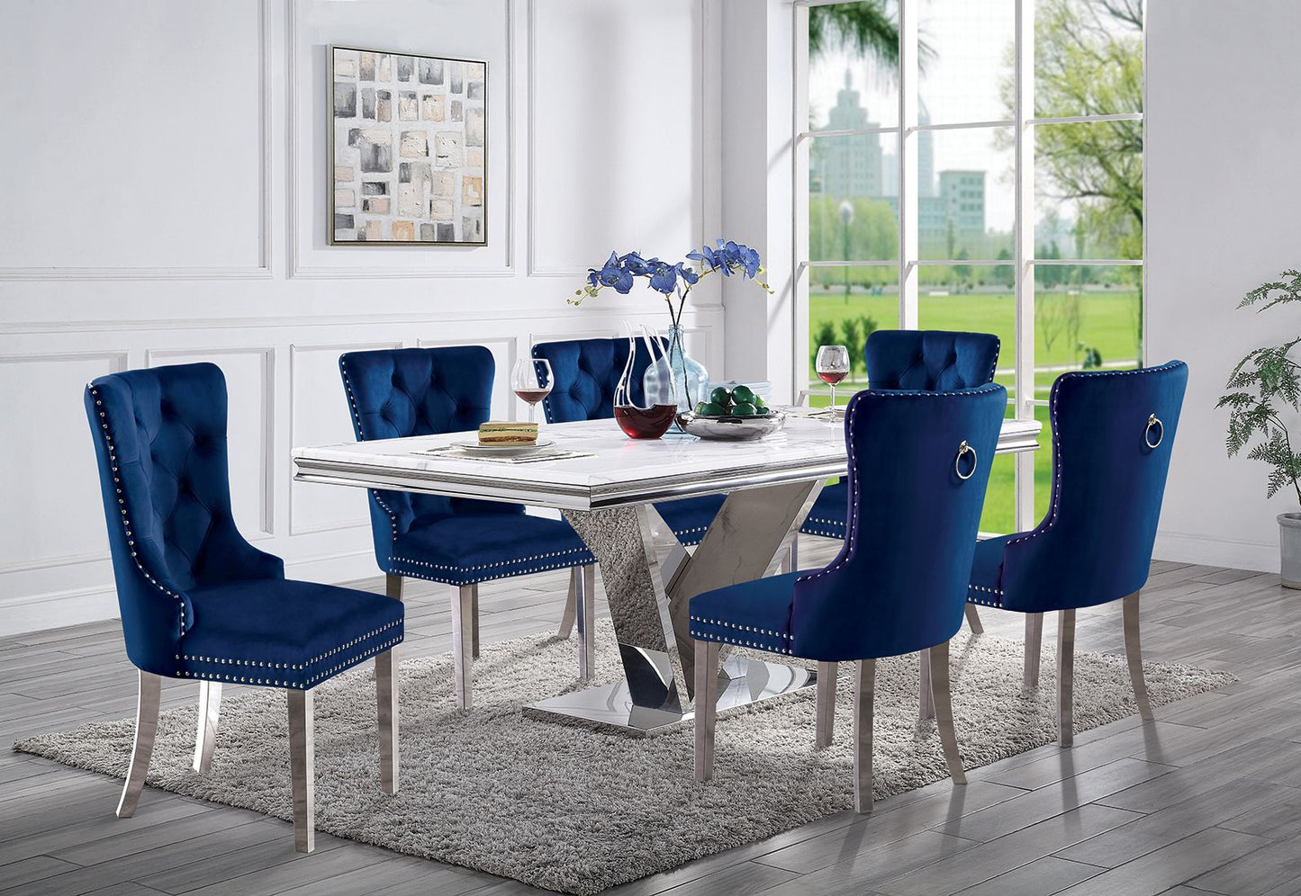 Talisa Button-Tufted Wingback Dining Chair Set of 2 in Blue Doba