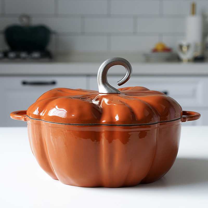 Modern Farmhouse Enameled Pumpkin Cast Iron Pot - Divine Heart L.A.