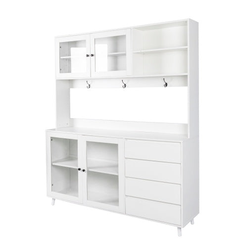 63W Large Freestanding Pantry Cupboard With 4 Doors, 4 Drawers & Microwave Shelf, White