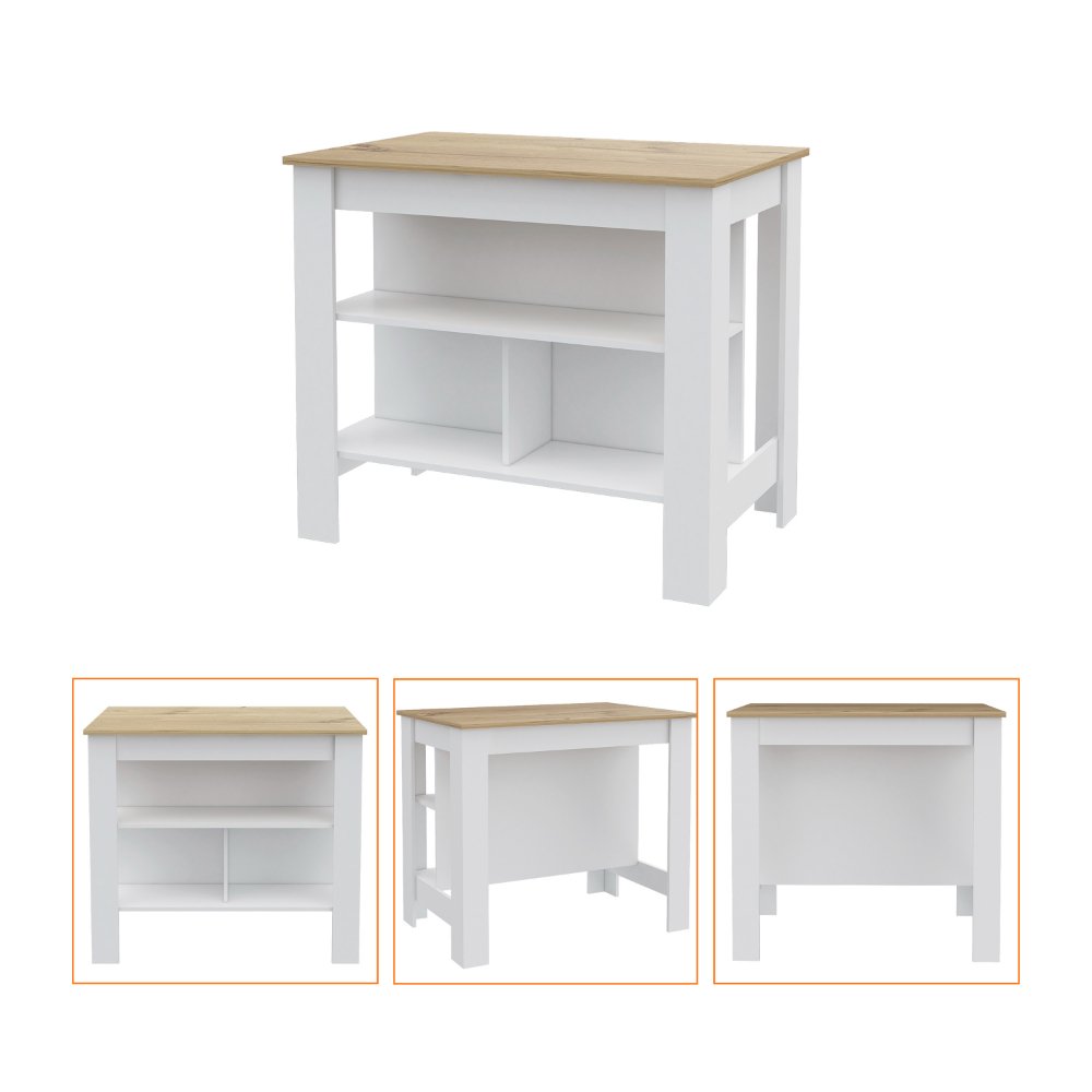 Austin 2 Piece Kitchen Set, Upper Wall Cabinet + Kitchen Island , White /Walnut - Divine Heart L.A.