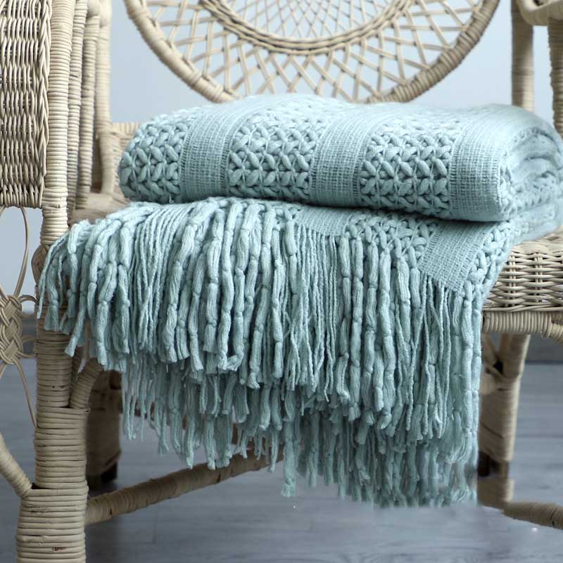 Boho Knitted Soft Throw with Fringe - Divine Heart L.A.