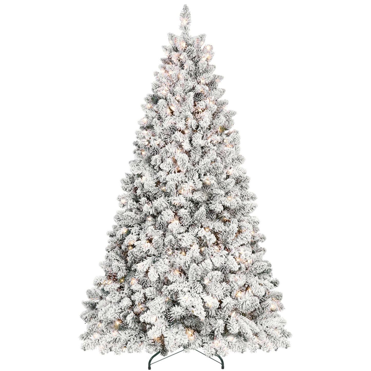 8 ft. Snowy Pre-lit Flocked Christmas Tree with Metal Stand