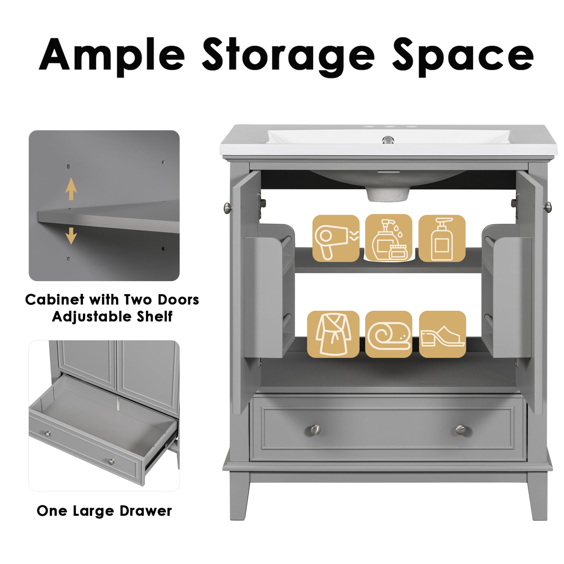 30\\\" Bathroom Vanity with Sink Combo, Multi-functional Bathroom Cabinet with Doors and Drawer, Solid Frame and MDF Board - Divine Heart L.A.