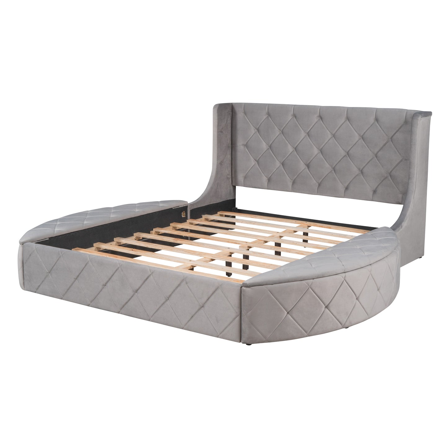 Stratton Upholstered Queen Platform Bed with Wingback Headboard and Storage