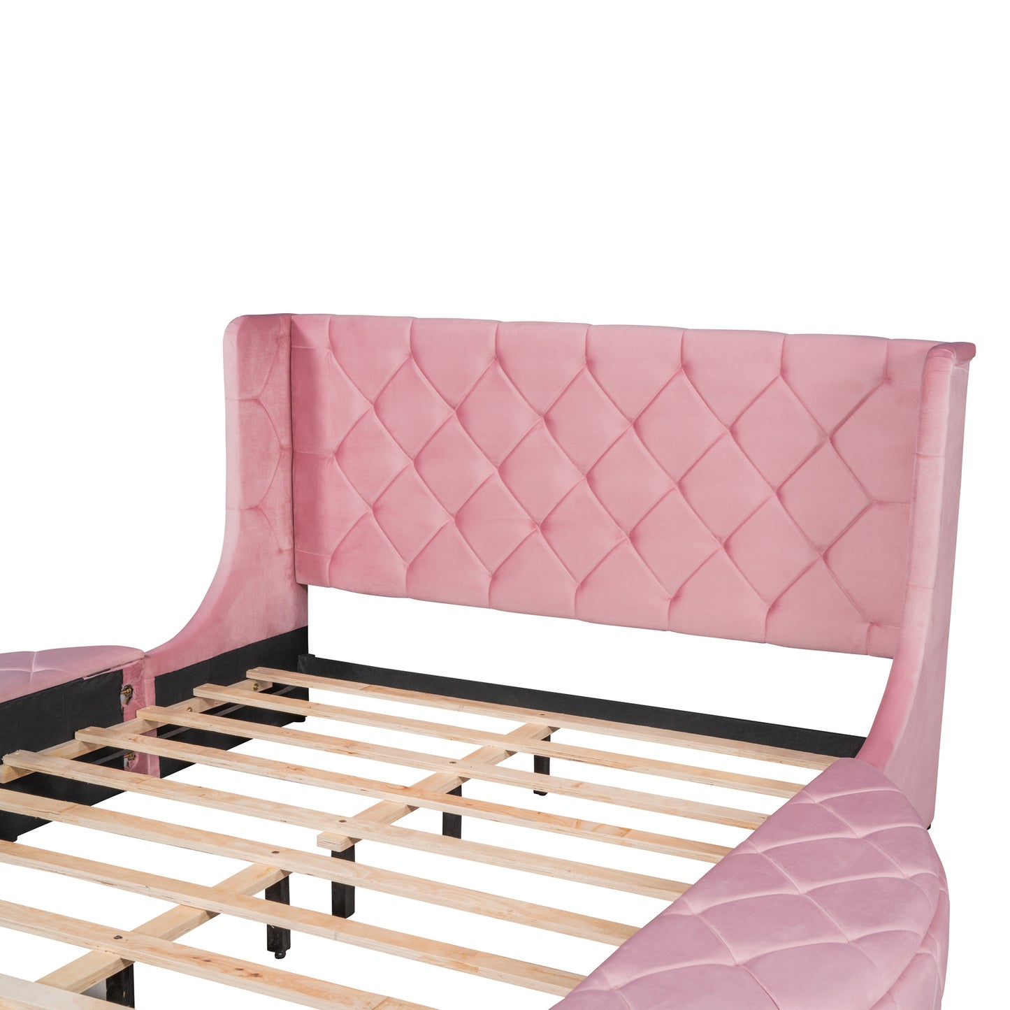 Stratton Upholstered Queen Platform Bed with Wingback Headboard and Storage (Pink)