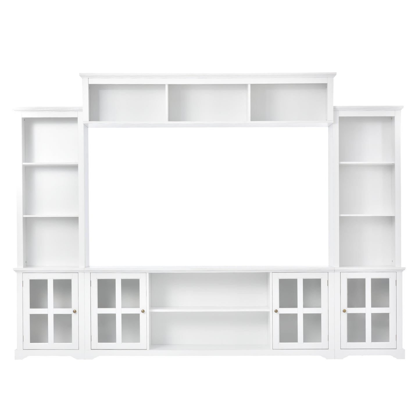 Entertainment Wall Unit with Bridge and Tempered Glass Door in White