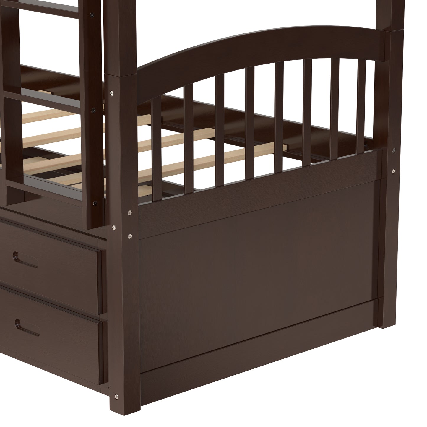Twin over Twin Wood Bunk Bed with Trundle and Drawers