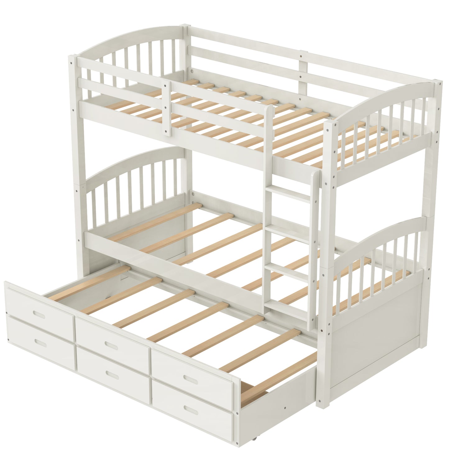 Twin over Twin Wood Bunk Bed with Trundle and Drawers