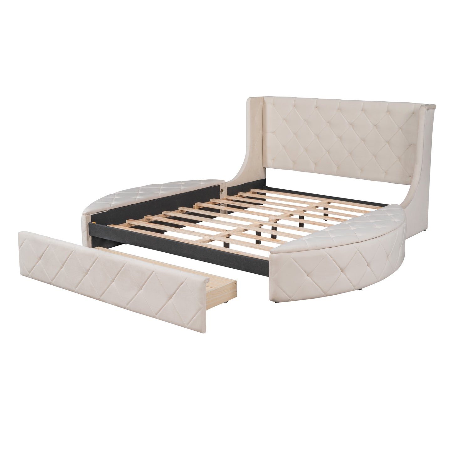 Stratton Upholstered Queen Platform Bed with Wingback Headboard and Storage