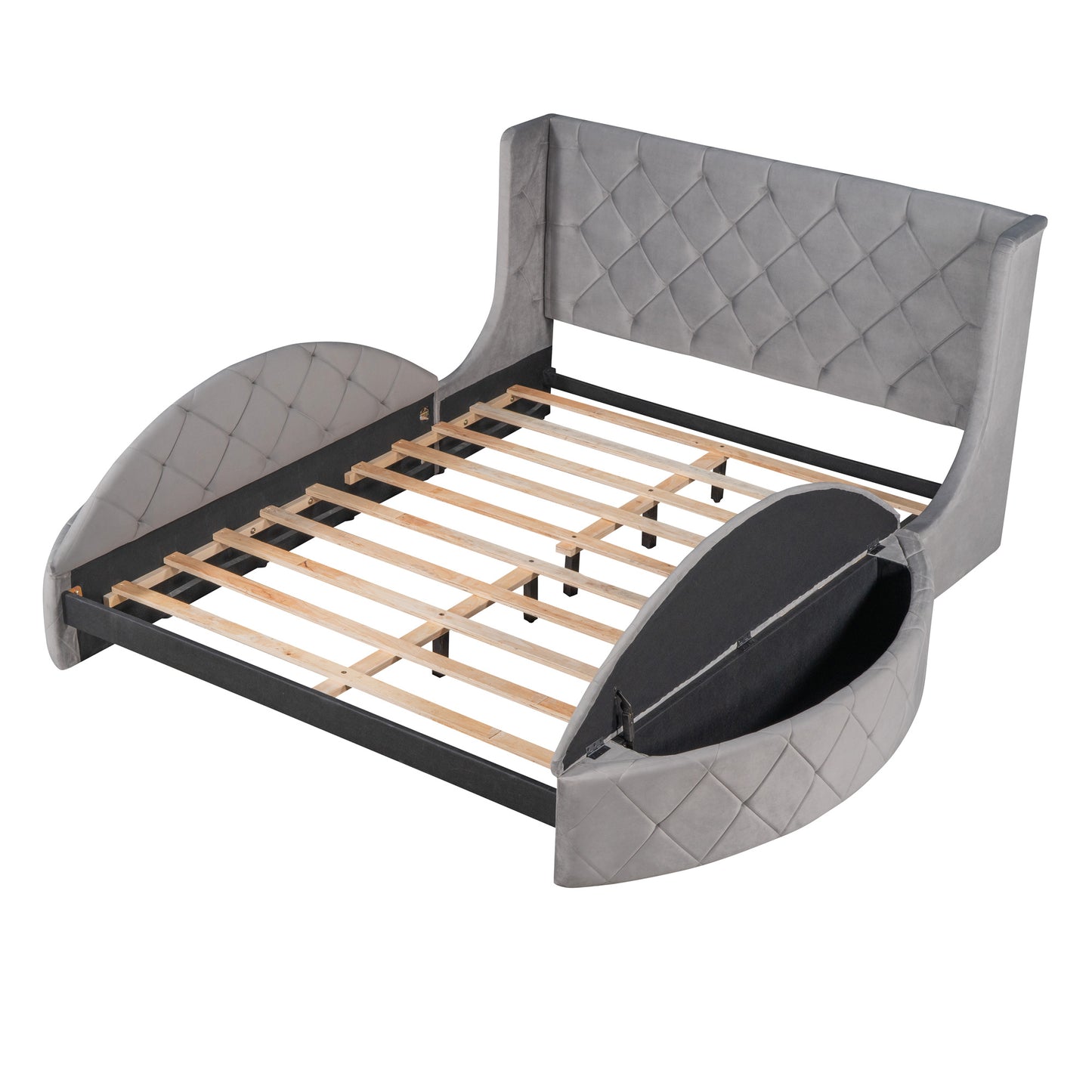 Stratton Upholstered Queen Platform Bed with Wingback Headboard and Storage