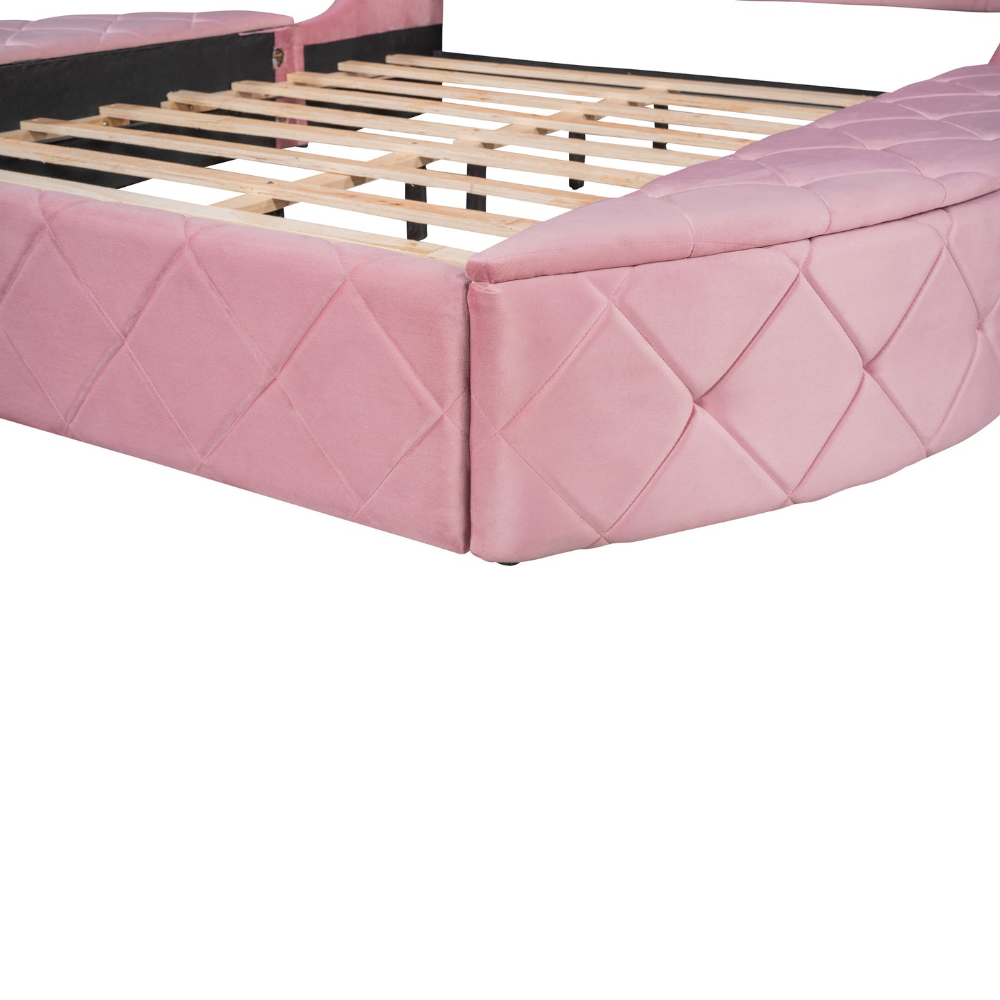 Stratton Upholstered Queen Platform Bed with Wingback Headboard and Storage (Pink)