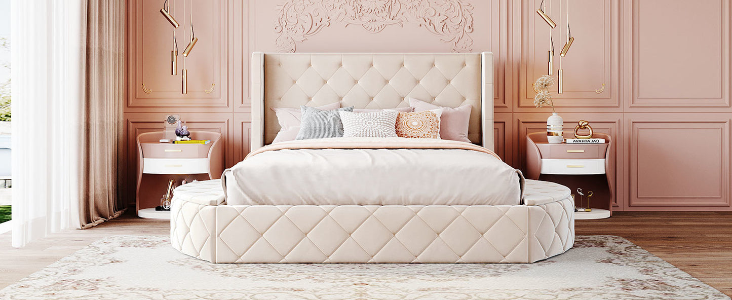 Stratton Upholstered Queen Platform Bed with Wingback Headboard and Storage