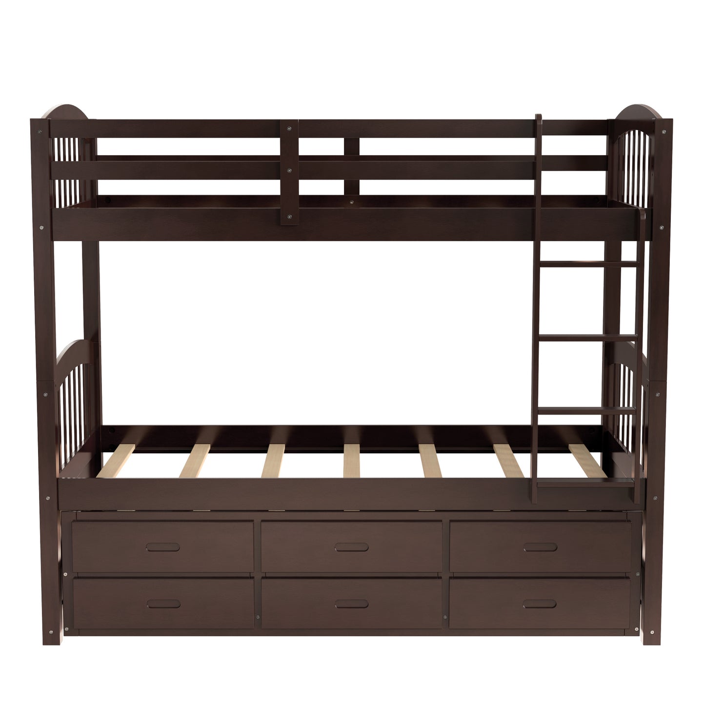 Twin over Twin Wood Bunk Bed with Trundle and Drawers
