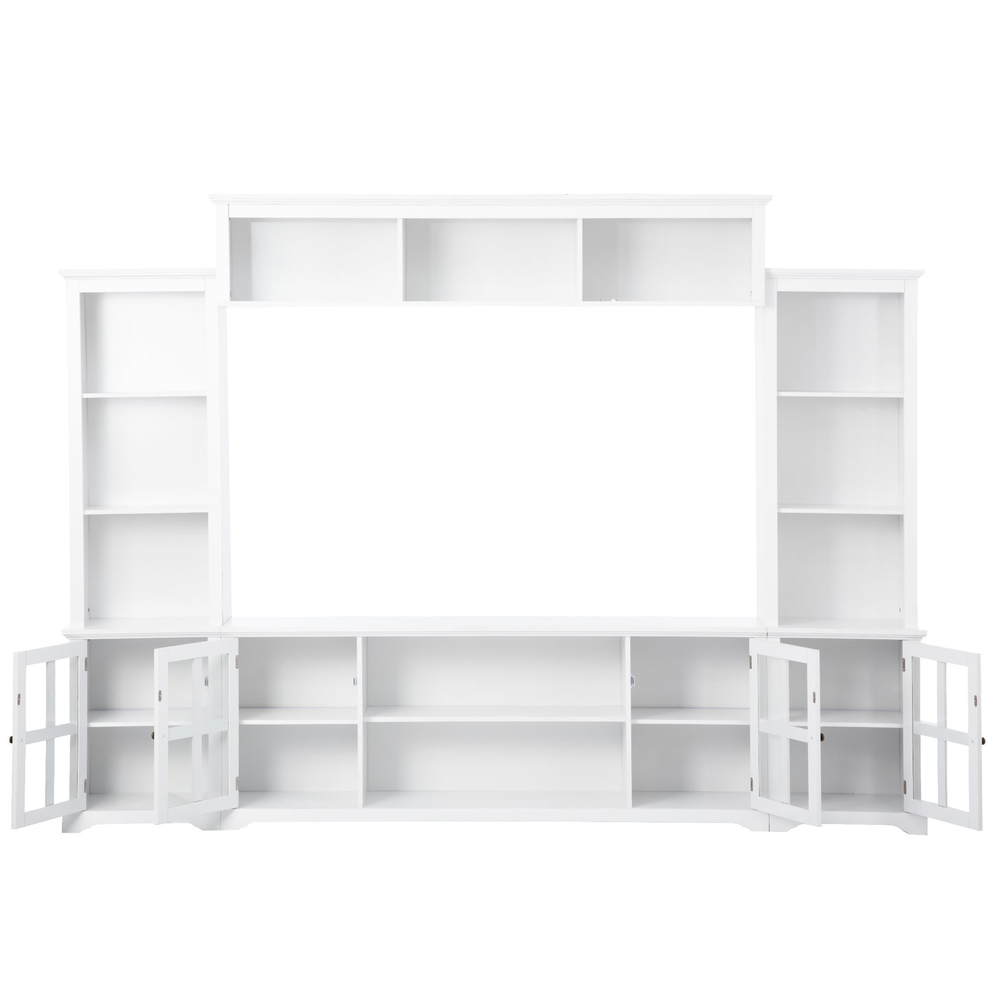 Entertainment Wall Unit with Bridge and Tempered Glass Door in White