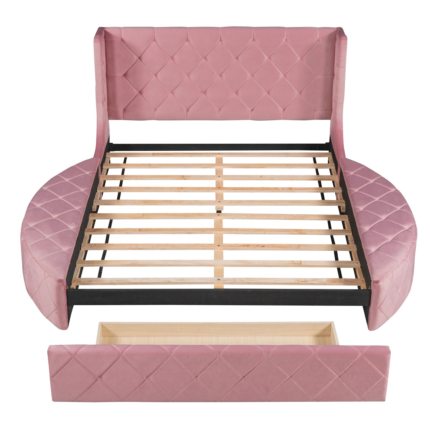 Stratton Upholstered Queen Platform Bed with Wingback Headboard and Storage (Pink)