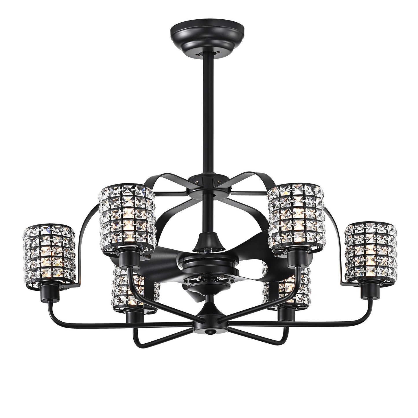Erween Matte Black 35-inch 3-Blade Fandelier w/ Cylinder Crystal Shade (Includes Remote)
