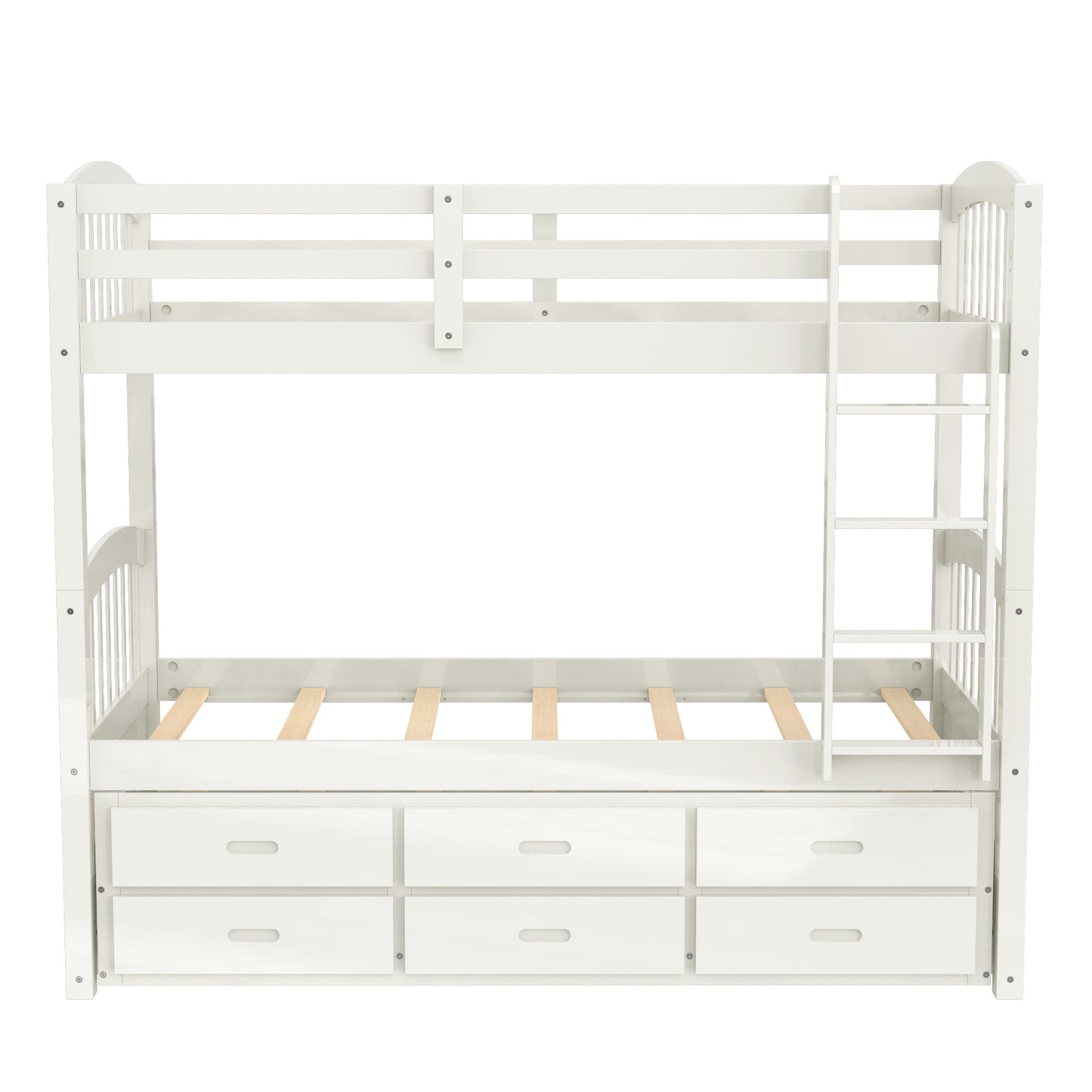 Twin over Twin Wood Bunk Bed with Trundle and Drawers