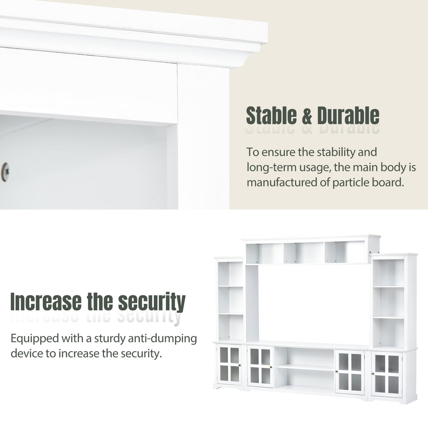 Entertainment Wall Unit with Bridge and Tempered Glass Door in White