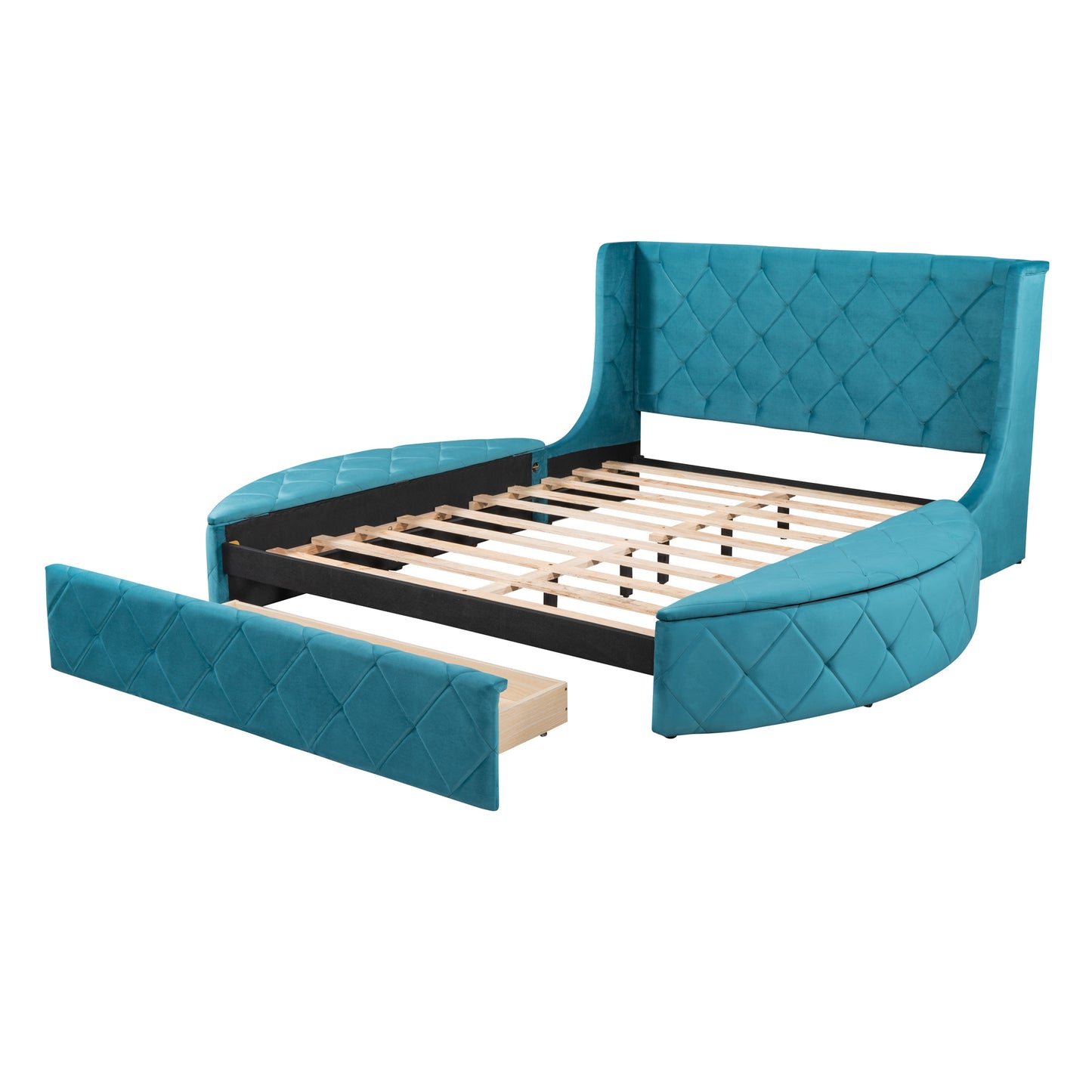 Stratton Upholstered Queen Platform Bed with Wingback Headboard and Storage