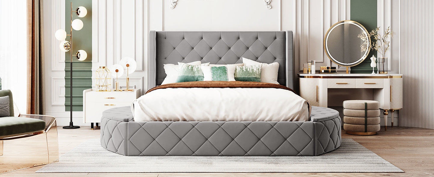 Stratton Upholstered Queen Platform Bed with Wingback Headboard and Storage