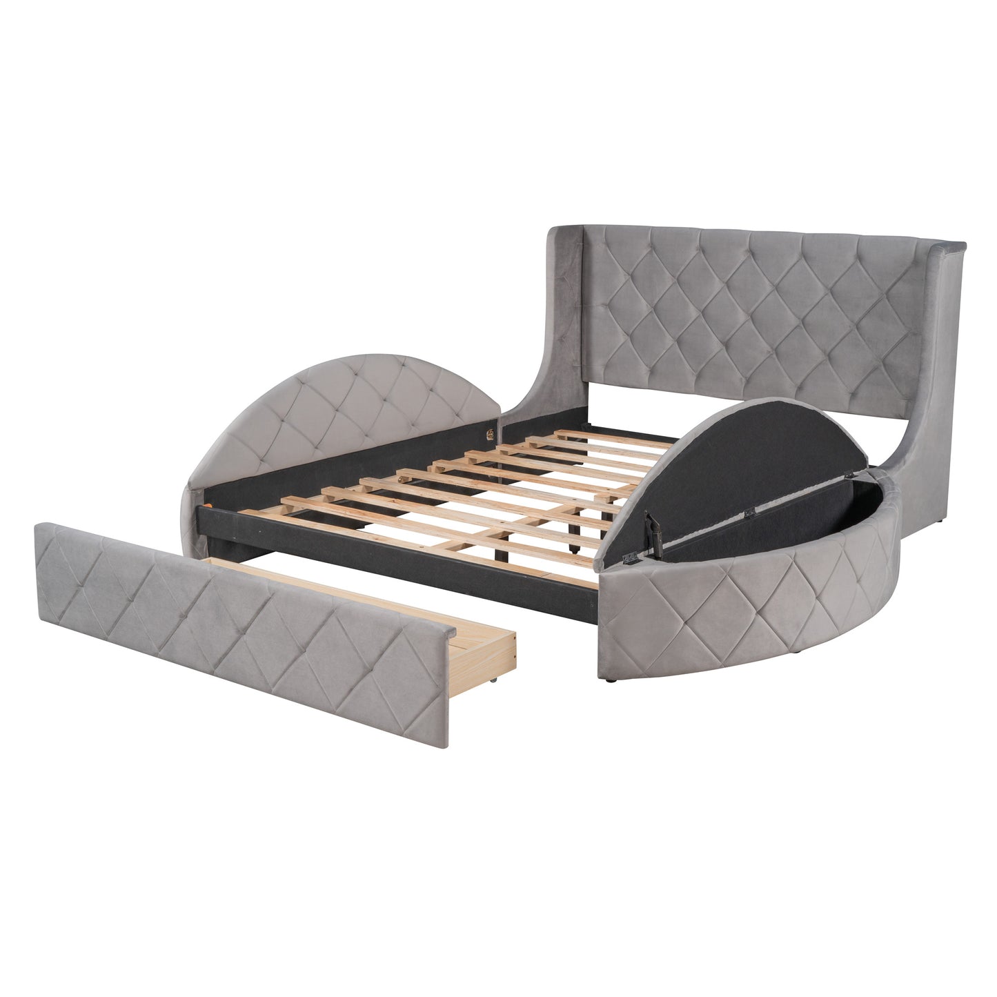 Stratton Upholstered Queen Platform Bed with Wingback Headboard and Storage