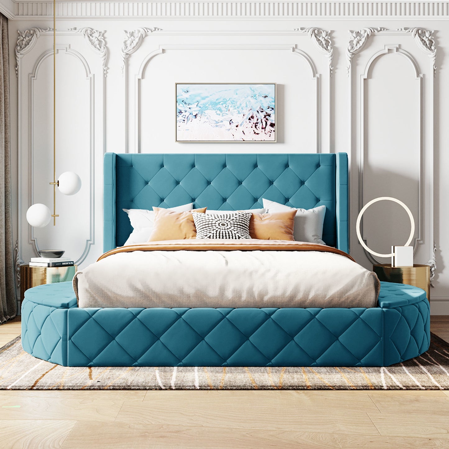 Stratton Upholstered Queen Platform Bed with Wingback Headboard and Storage