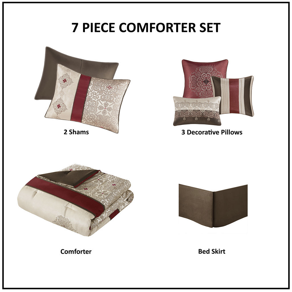 7 Piece Jacquard Comforter Set with Throw Pillows