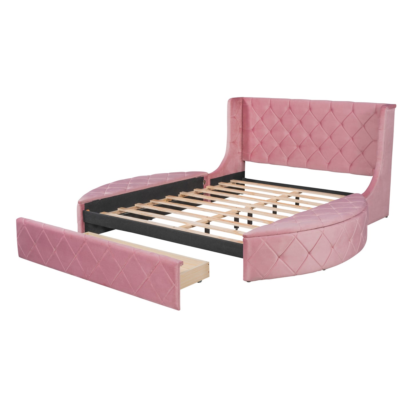 Stratton Upholstered Queen Platform Bed with Wingback Headboard and Storage